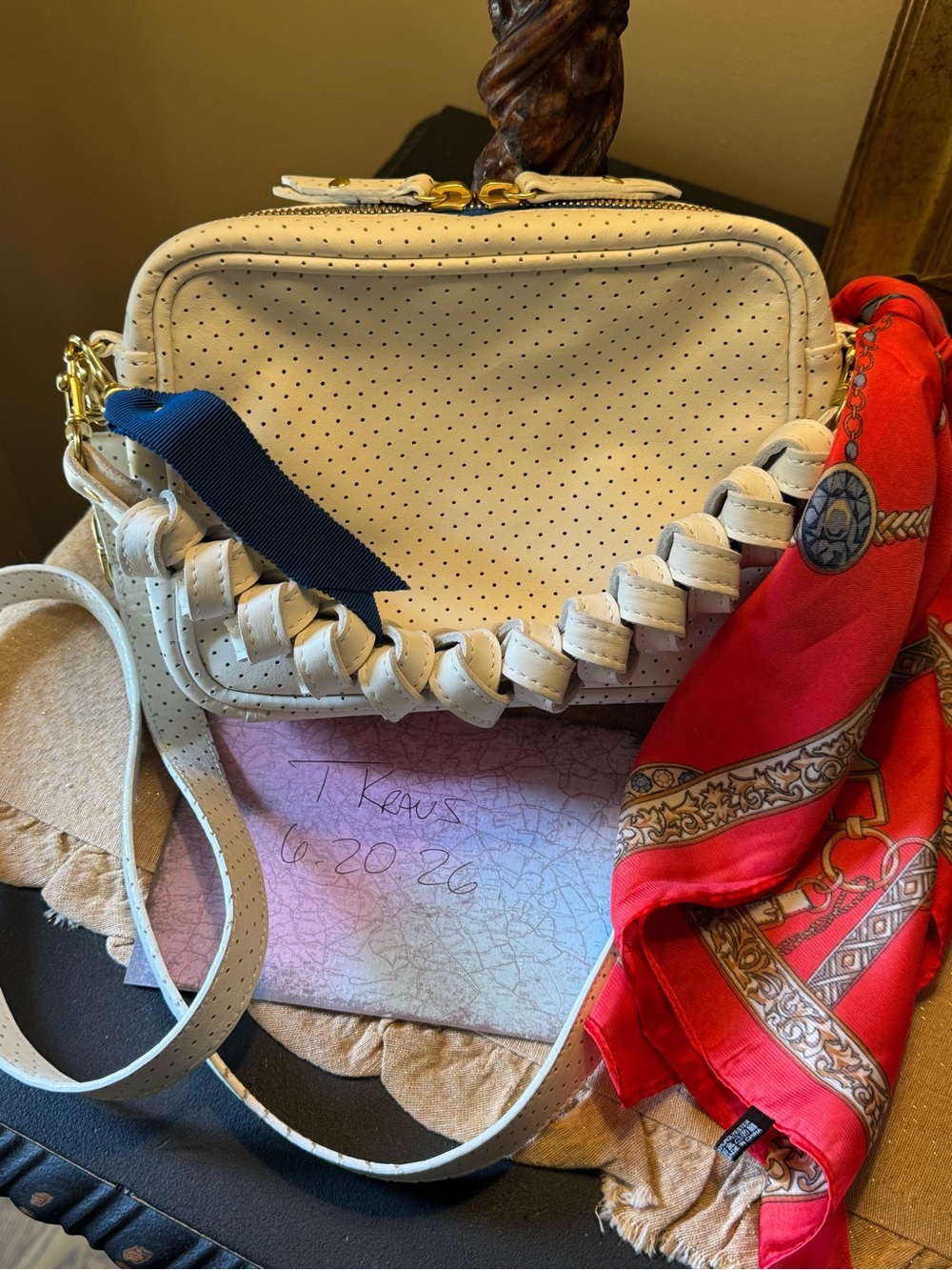 Blair Ritchey Ber Perforated Leather Crossbody, 2 straps, ribbon and scarf. New